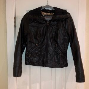 Ci Sono Black Pleather Jacket with Zipper Details